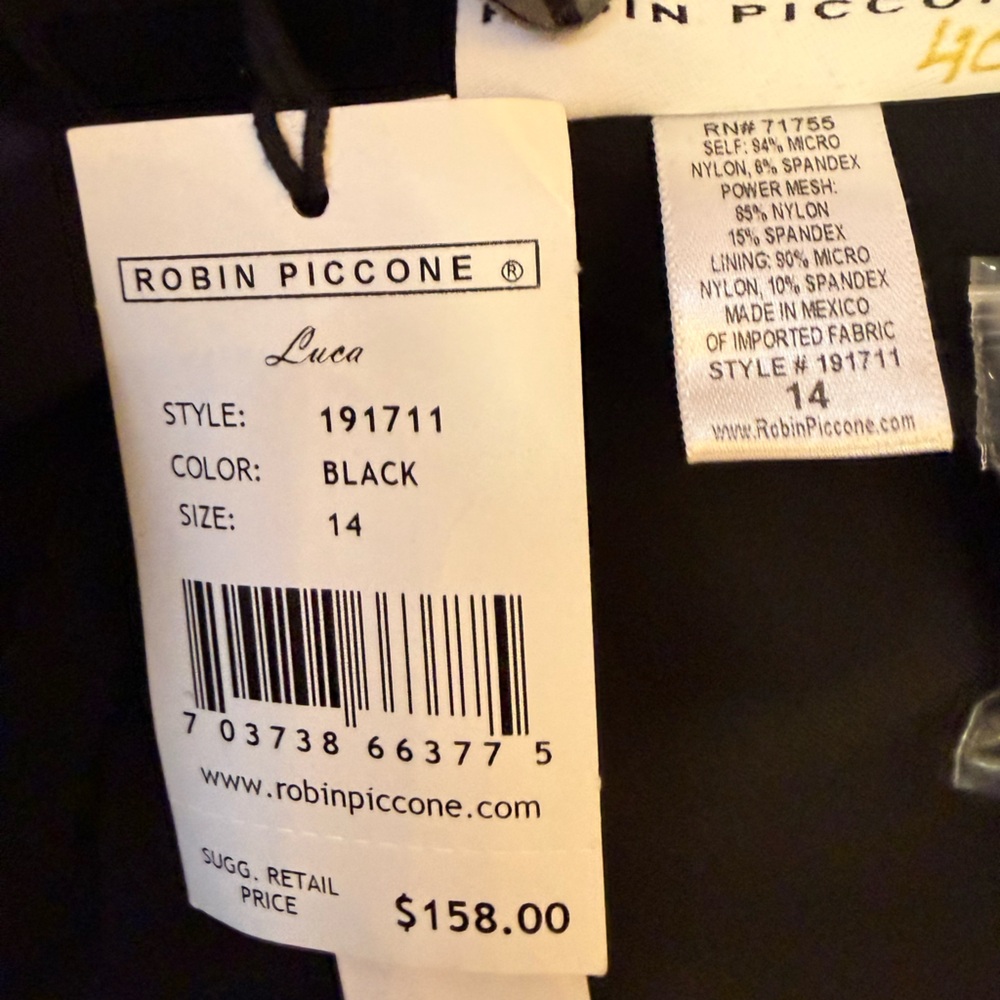 Robin Piccone Luca Bandeau One Piece Swimsuit in Black New With Tags Size 14 - Picture 3 of 9
